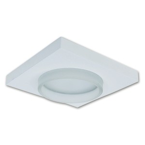 Silberner LED-Einbauspot Miro für Feuchträume, 6,5 cm. Quadratische Form mit runder, matter Lichtfläche.