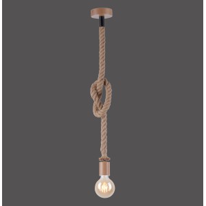 Just Light Pendelleuchte aus Holz und Seil im Retro-Stil mit E27 Fassung.