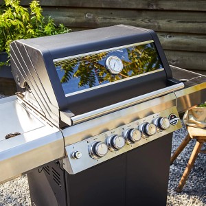 Jamestown Gasgrill Knox mit 3 Brennern, Seitenbrenner und Glasdeckel. Grillwagen für Garten und Terrasse.