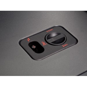 Detailaufnahme: Bedienelemente des Rowi Gas Heizofen Blue Flame 4,2 kW in Schwarz.