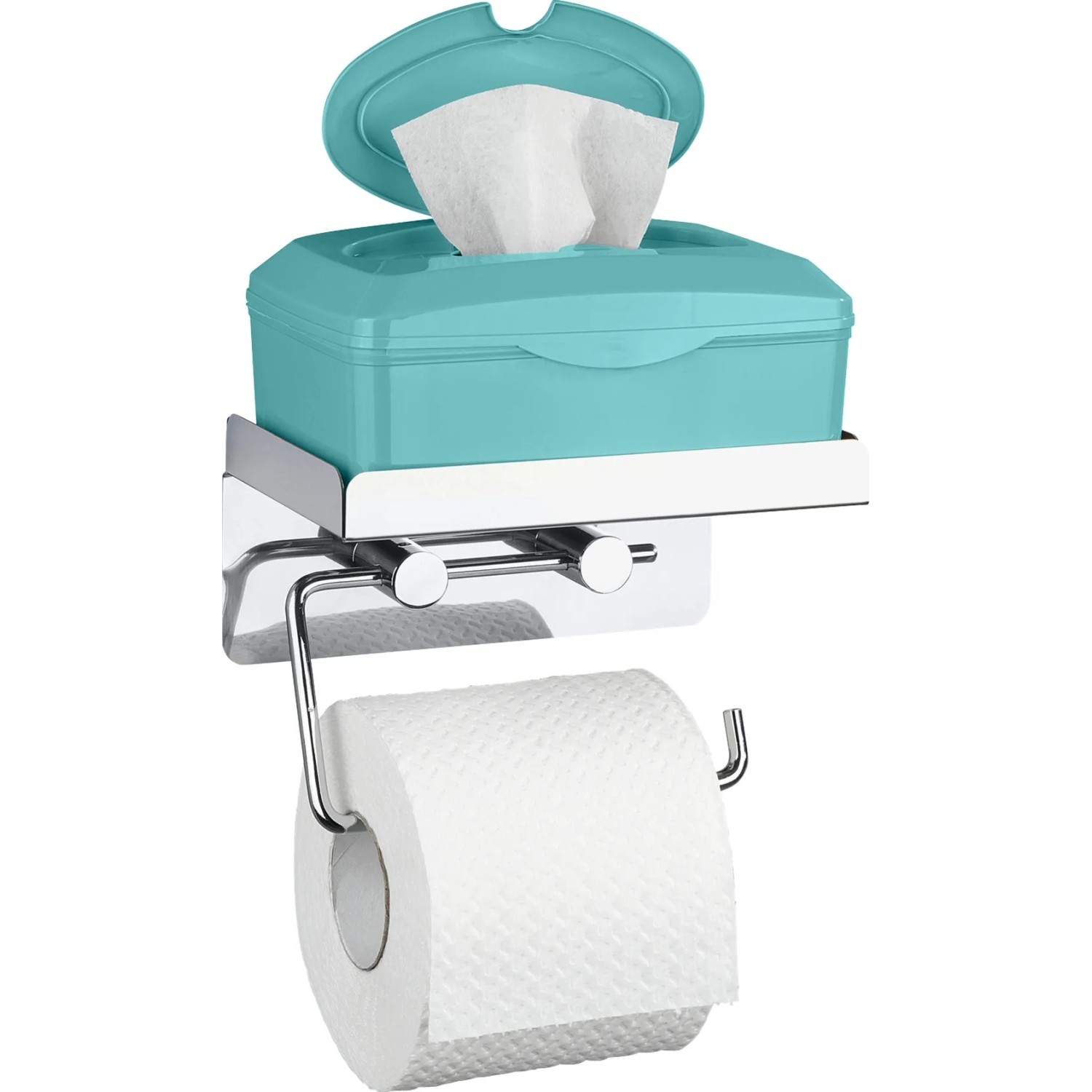 Wenko Toilettenpapierhalter Edelstahl mit Ablage für Feuchttücherbox und Toilettenpapier.
