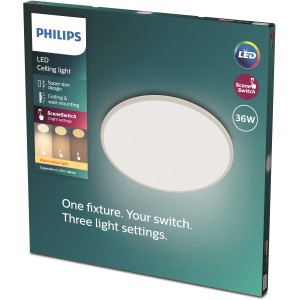 Verpackung des Philips LED-Panel Superslim SceneSwitch CL550 36W, weiße Deckenleuchte mit 3 Helligkeitsstufen.