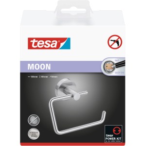 Tesa Moon Toilettenpapierhalter in Edelstahloptik, zur Wandmontage ohne Bohren.