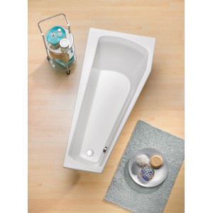 Weiße Eckbadewanne Bahia, 160x75 cm, Aufsicht. Ideal für kleine Bäder.