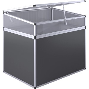 Offenes, graues KGT Aluminium-Hochbeet (91x205x91 cm) mit Aluminiumrahmen.