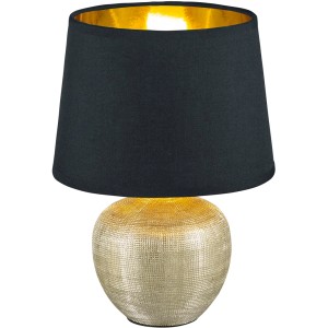 Trio Tischleuchte Luxor, 26 cm, Schwarz-Gold, Design-Tischlampe mit Stoffschirm.