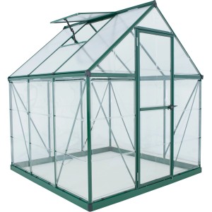 Palram Canopia Hybrid Gewächshaus, 1.9x1.9 m, grün mit klaren Seitenwänden.