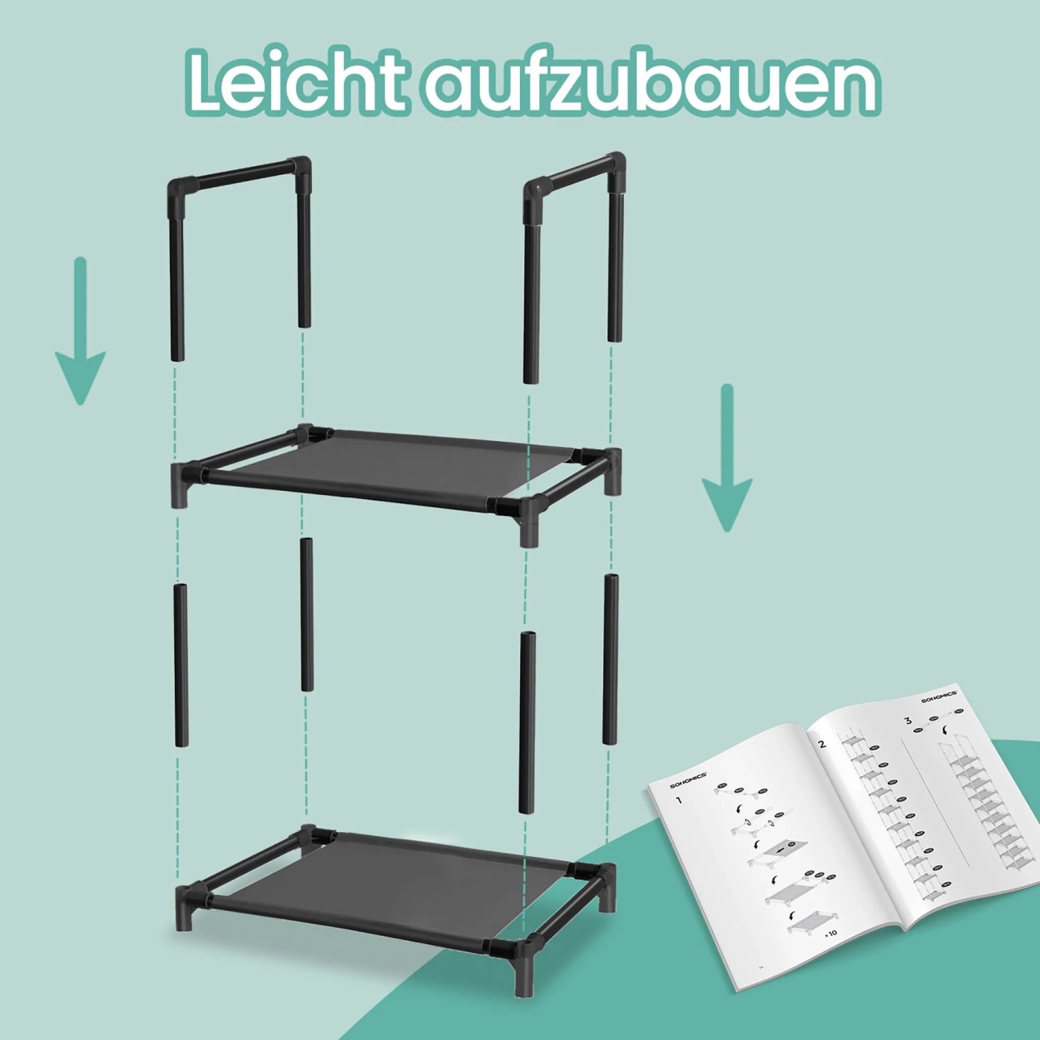 Schuhregal Rylan von Songmics, 10 Ebenen, schwarz, im Aufbau mit Anleitung.