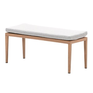 Garden Impressions Sardinia Gartenbank in heller Teakholzoptik mit grauem Kissen.