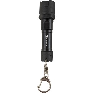 Schwarze Varta LED-Taschenlampe Indestructible Key Chain Light mit Schlüsselanhänger.
