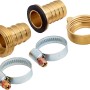 Schlauchverbinder Set, Ø 19 mm, aus Messing mit zwei Schlauchschellen zur sicheren Schlauchreparatur.