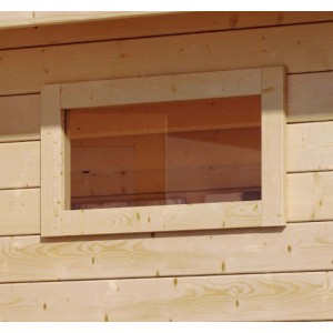 Karibu Fenster, 440x850mm, naturbelassen, für Gartenhäuser. Holzrahmen, klarer Lichteinfall.
