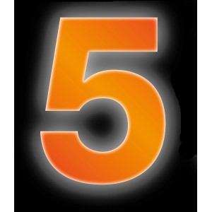 Reflektierende, orange Klebezahl 5 von Conacord, 8 cm hoch, für Hausnummern.