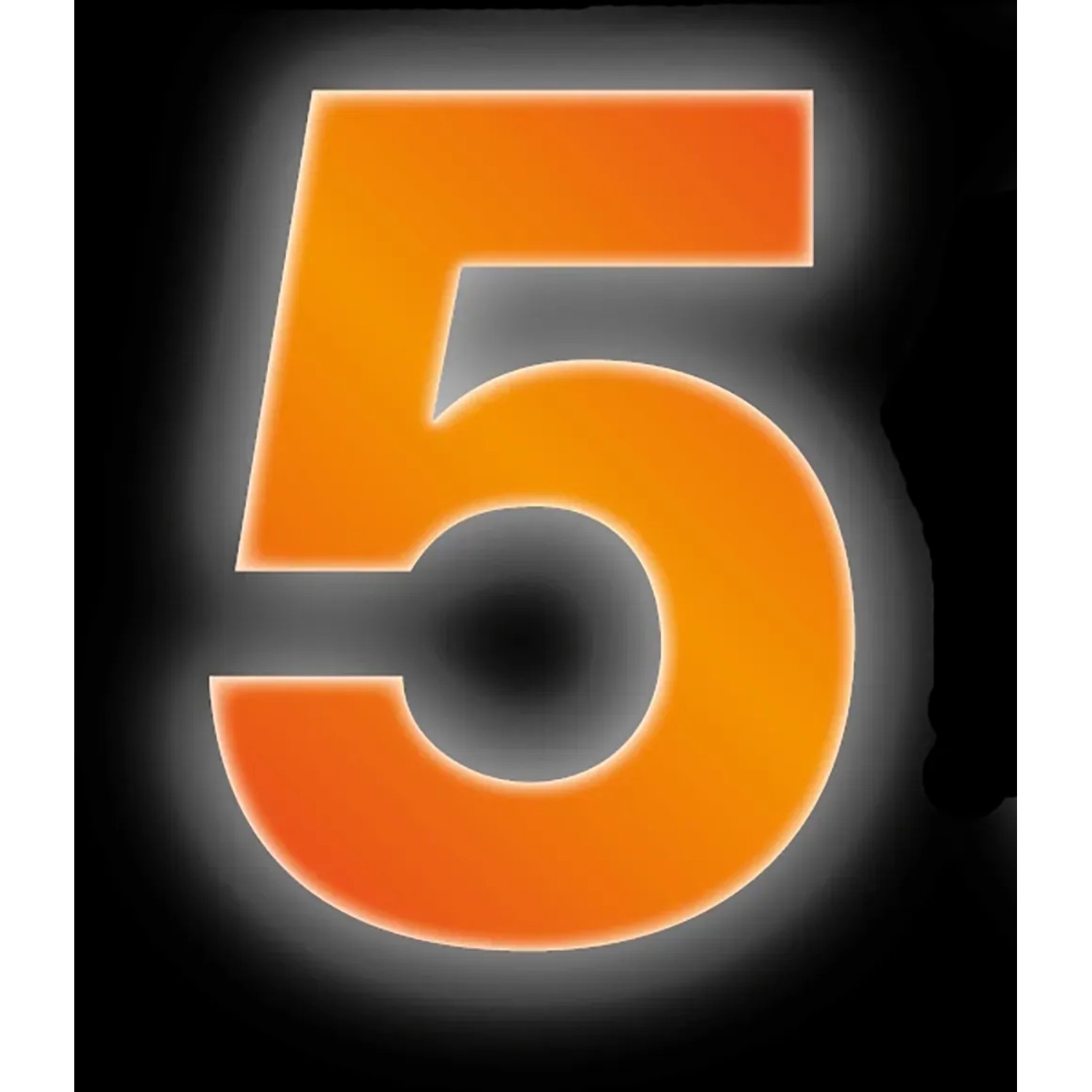 Reflektierende, orange Klebezahl 5 von Conacord, 8 cm hoch, für Hausnummern.