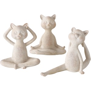 3 weiße Yoga-Katzen Figuren von Boltze, Deko für Geschenkartikel.