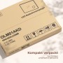 Braune Verpackung des Emke Rund Badezimmerspiegels 60cm mit Produktinfos, Maßen und Versandpiktogrammen.