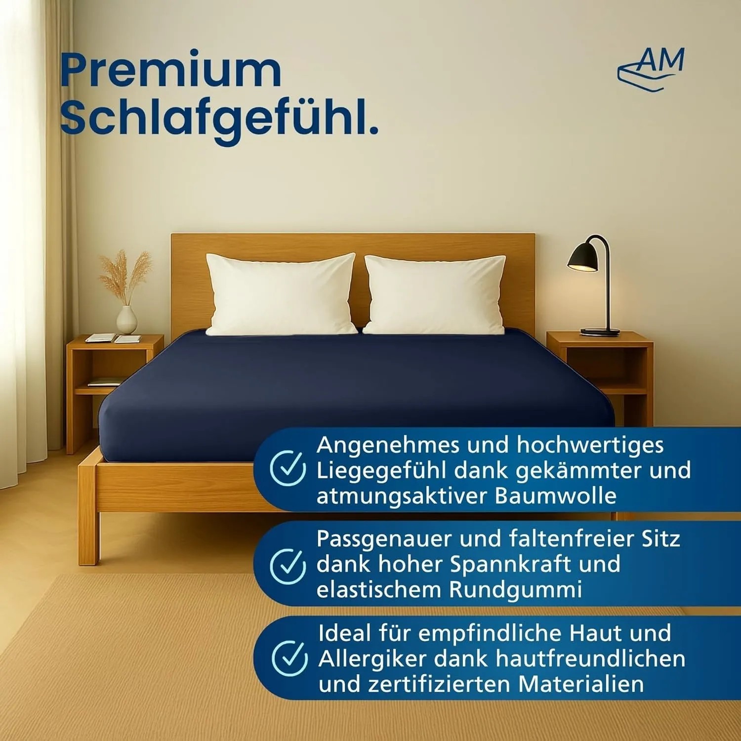 AM Qualitätsmatratzen Premium Jersey Boxspringbett Spannbettlaken aus Baumwolle Made in Germany 160x200cm in Dunkelblau kaufen bei OBI