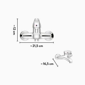 baliv Wannenarmatur WA-5090 Chrom, Aufsicht und Seitenansicht mit Maßangaben.