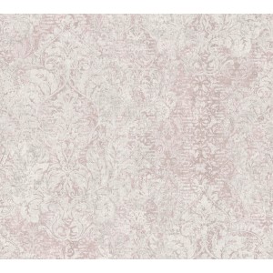 Vliestapete Barock Vintage in Rosa und Weiß mit floralem Muster.