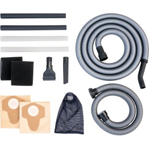 Zubehör für CMI Teichschlammsauger: Saugrohre, Schläuche, Düsen, Filter und Filtersack.