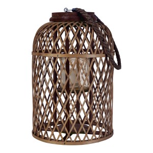 Braune Näve Solar LED Deko-Leuchte Korbinian aus Korb, Ø 27 cm, mit Glaseinsatz und Tragegriff.