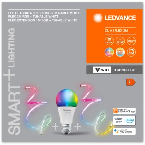 Ledvance Smart+ Leuchtmittel E27 mit LED-Streifen: smarte Beleuchtung mit Farbwechsel und Dimmfunktion.