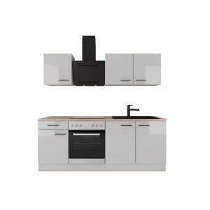 Flex-Well Exclusiv Küche 1601-005sWs Lund 210cm Lichtgrau glänzend -Rauchgrau