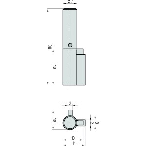 Technische Zeichnung des Basi Schlüssellochsperrer SS 12 für Buntbartschlösser mit Maßangaben.