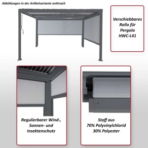 Anthrazitfarbene Seitenwand für Pergola L41, 3x3,7m, als Wind-, Sonnen- und Insektenschutz.