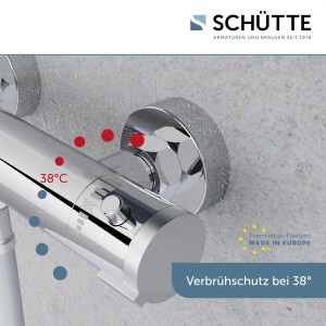 Schütte Thermostat Duscharmatur London Chrom mit 38°C Verbrühschutz für sicheres Duschen.