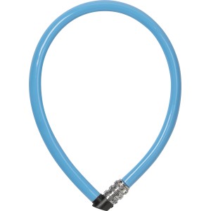 Blaues Abus Kabelschloss SC Lock 0204 mit Zahlenkombination für Fahrräder.