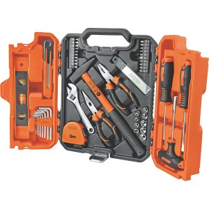 OBI Basic Werkzeug-Set, 57-teilig, mit Hammer, Zangen, Schraubendrehern und weiterem Zubehör im Koffer.