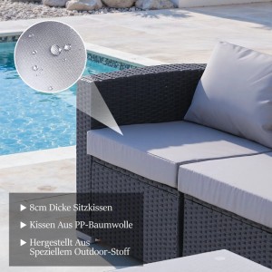 HOMAVO Gartenlounge Set: Dunkles Rattan, hellgraue 8cm Sitzkissen, wasserabweisender Outdoor-Stoff am Pool.