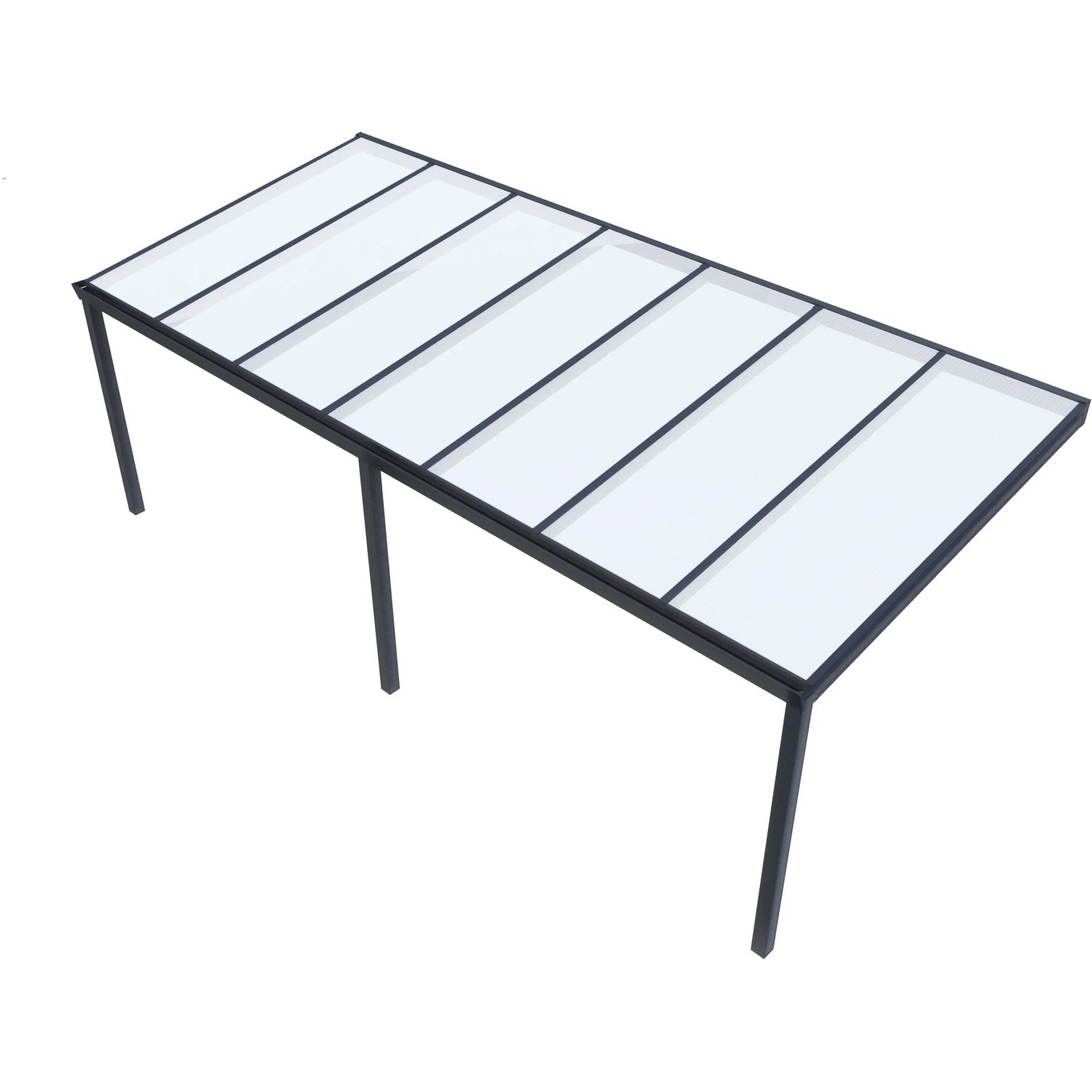 Anthrazitfarbene Terrassenüberdachung Professional, 700x300 cm, mit opalen Polycarbonatplatten.