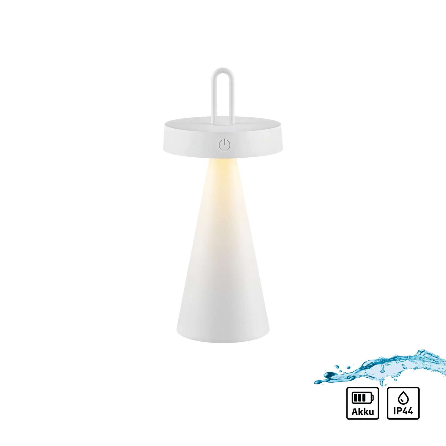 Weiße LED-Akku-Tischleuchte Alwa, 28,9 cm hoch, für Innen & Außen. Dekoleuchte mit Touchdimmer.