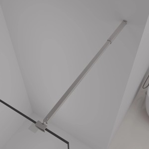 Detailaufnahme der silbernen Stabilisationsstange der baliv Duschwand Walk-In.