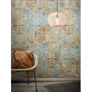 Marburg Vliestapete Ornamental Industrial Beige-Blau, Fototapete mit Muster in Beige und Blau.