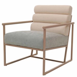 Beiger Loungesessel O38 mit blau-grünem Polster und Stahlrohrgestell.