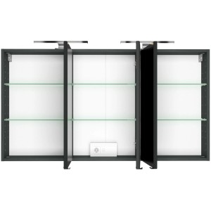 Held Möbel 3D-Spiegelschrank Bari, 120 cm, Graphitgrau, mit Glasböden und Beleuchtung.