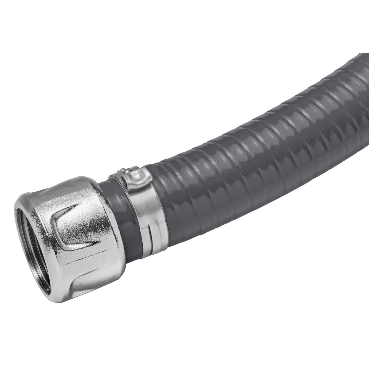 Gardena Saugeinheit mit grauem Schlauch und silberfarbenem Anschlussstück für Pumpen & Hauswasserwerke.