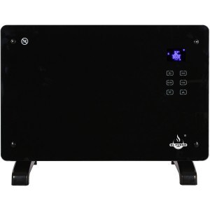 Schwarzer El Fuego Glaskonvektor 1500 W mit LCD-Anzeige und Touch-Bedienfeld.