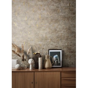 Marburg Vliestapete Natural Opulence, braun-graue Struktur mit goldenen Akzenten.
