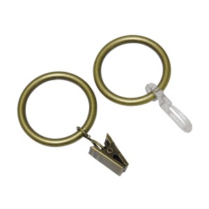 Gardinia Gardinenringe Europa, 10er-Pack, Messing-Antik, für 19 mm Stangen mit Klammern und Faltenlegehaken.