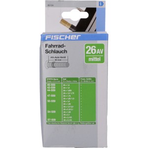 Fischer Fahrradschlauch 26 Zoll mit Autoventil, verpackt. Ideal fürStandard-Fahrradreifen.