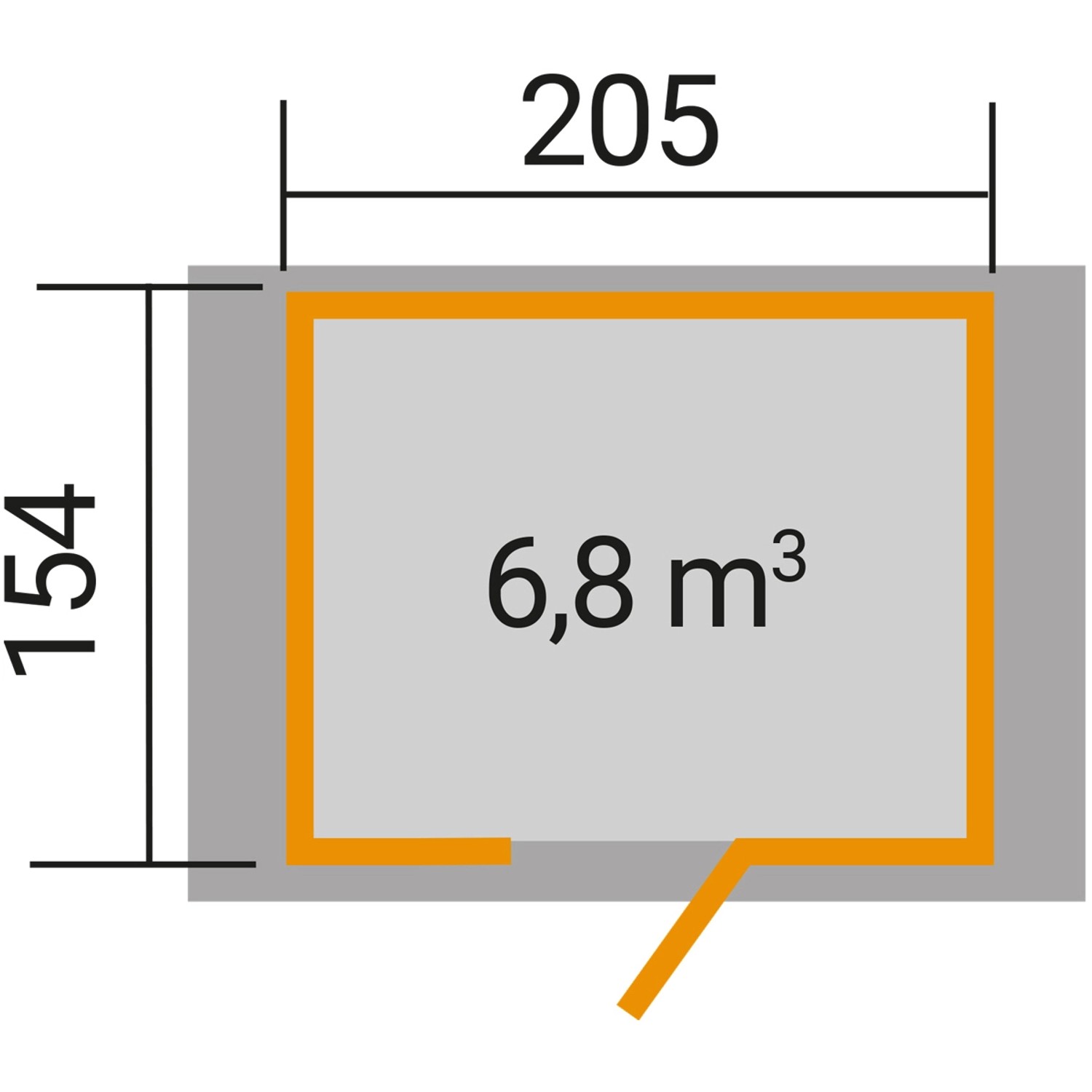 Grundriss OBI Outdoor Living Holz-Gartenhaus Monza, 205x174 cm, Satteldach, lasiert.