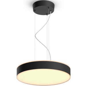 Schwarze Philips Hue Enrave LED Pendelleuchte mit Dimmer und warmweißem Licht.
