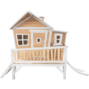 Axi Emma Spielhaus mit Rutsche, braun-weiß, aus Holz, für den Garten.
