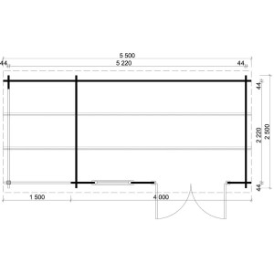 Grundrisszeichnung Alpholz Gartenhaus Maria-Rondo, Pultdach, 530x275 cm, unbehandelt.