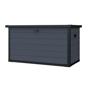 Anthrazitfarbene Westmann Gartenbox XXL Silva, 570 l, aus Kunststoff. Auflagenbox mit abschließbarem Deckel.