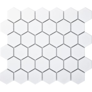 Weiße Mosaikfliese in Hexagon-Form für Wandverkleidung. Ideal für Bad und WC.